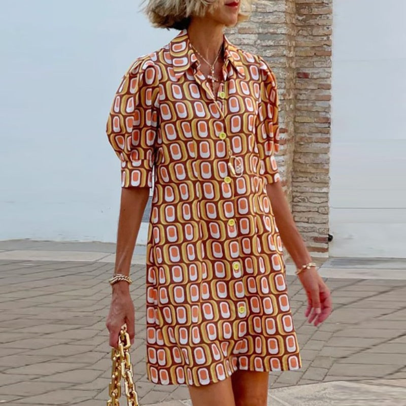Quintelle - Mini abito con bottoni e stampa casual ed elegante