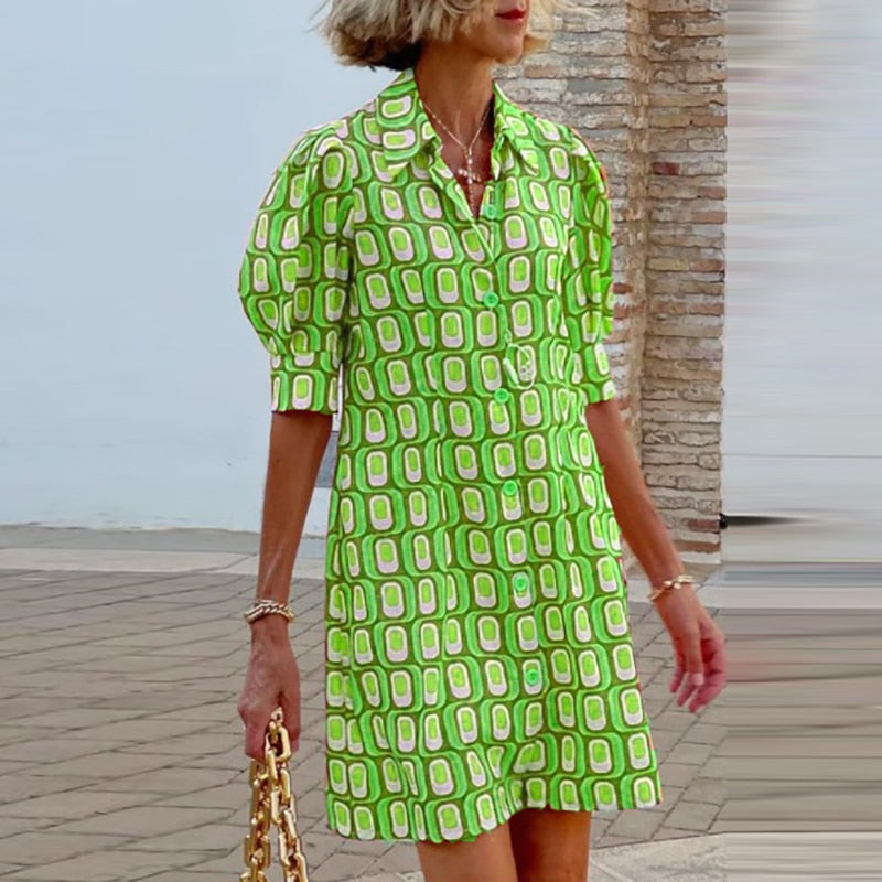 Quintelle - Mini abito con bottoni e stampa casual ed elegante