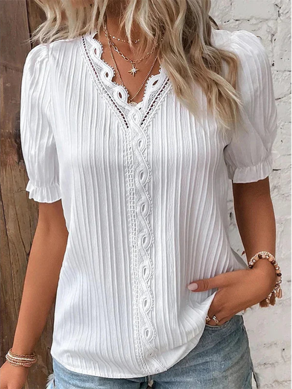 Rosemarie - Elegante Blusa a Maniche Corte con Collo a V