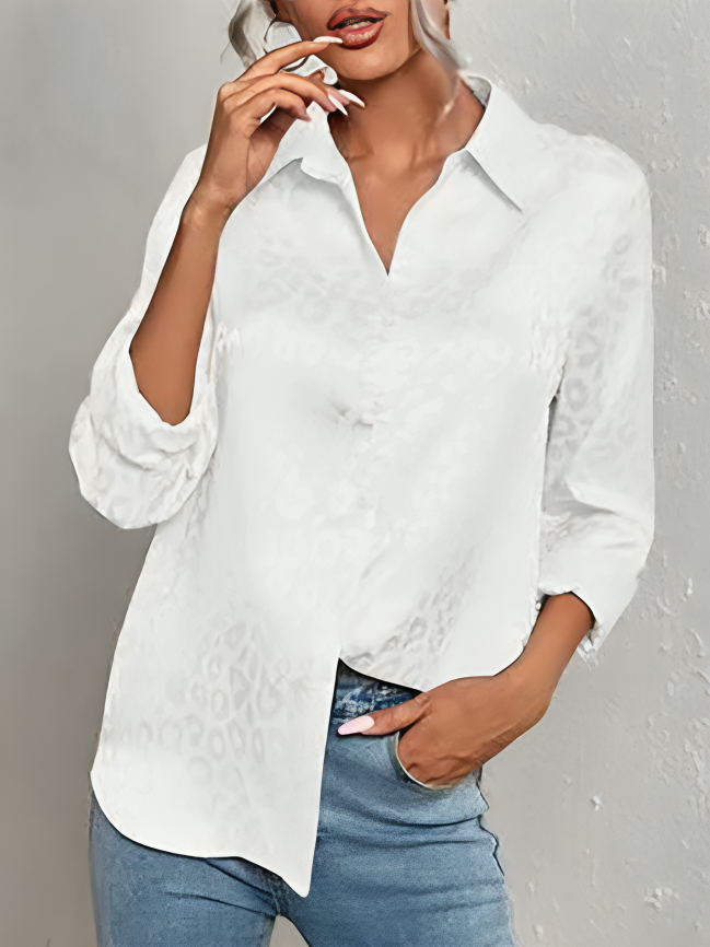 Quinasha – Elegante blusa polo a maniche lunghe con stampa leopardata