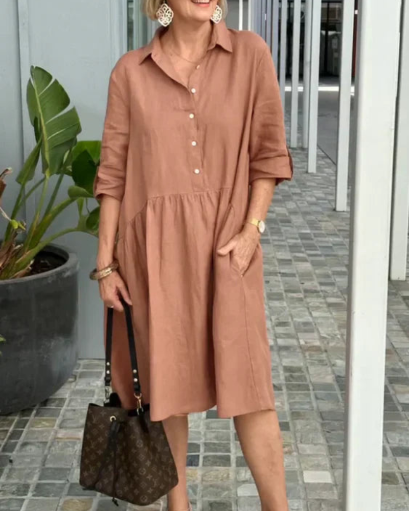 Jane - Elegante abito midi a maniche a metà con bottoni