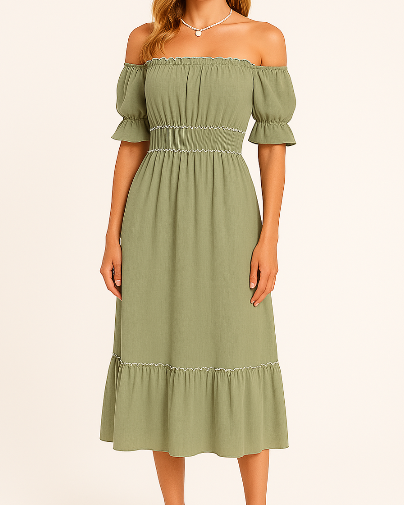 Nina - Elegante abito midi con spalle scoperte