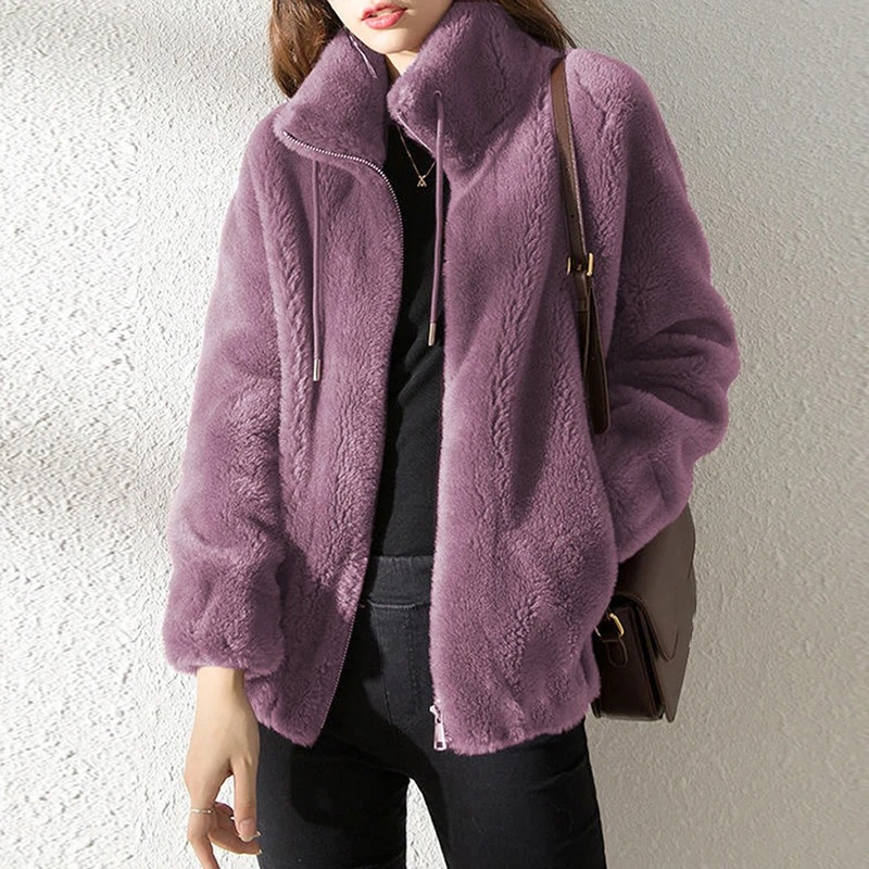 Lannie - Giacca casual in pile caldo con zip