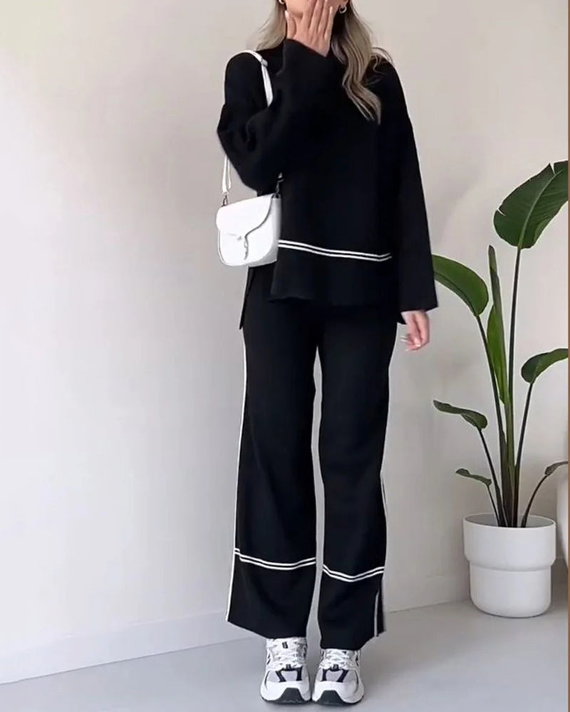 Aileen - Elegante completo con top largo a maniche lunghe e pantaloni a gamba larga