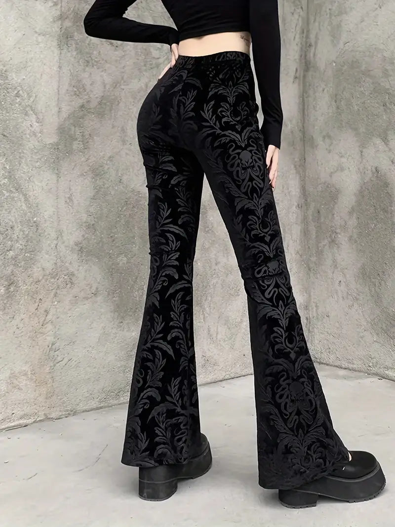 Elspeth - Pantaloni a vita alta con motivo floreale in stile gotico