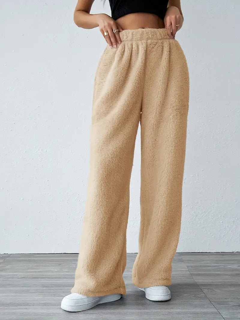 Deby - Pantaloni casual in pile a tinta unita