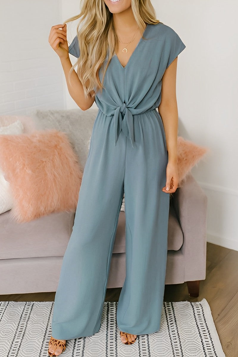 Christina - Tuta casual con scollo a V e gamba larga