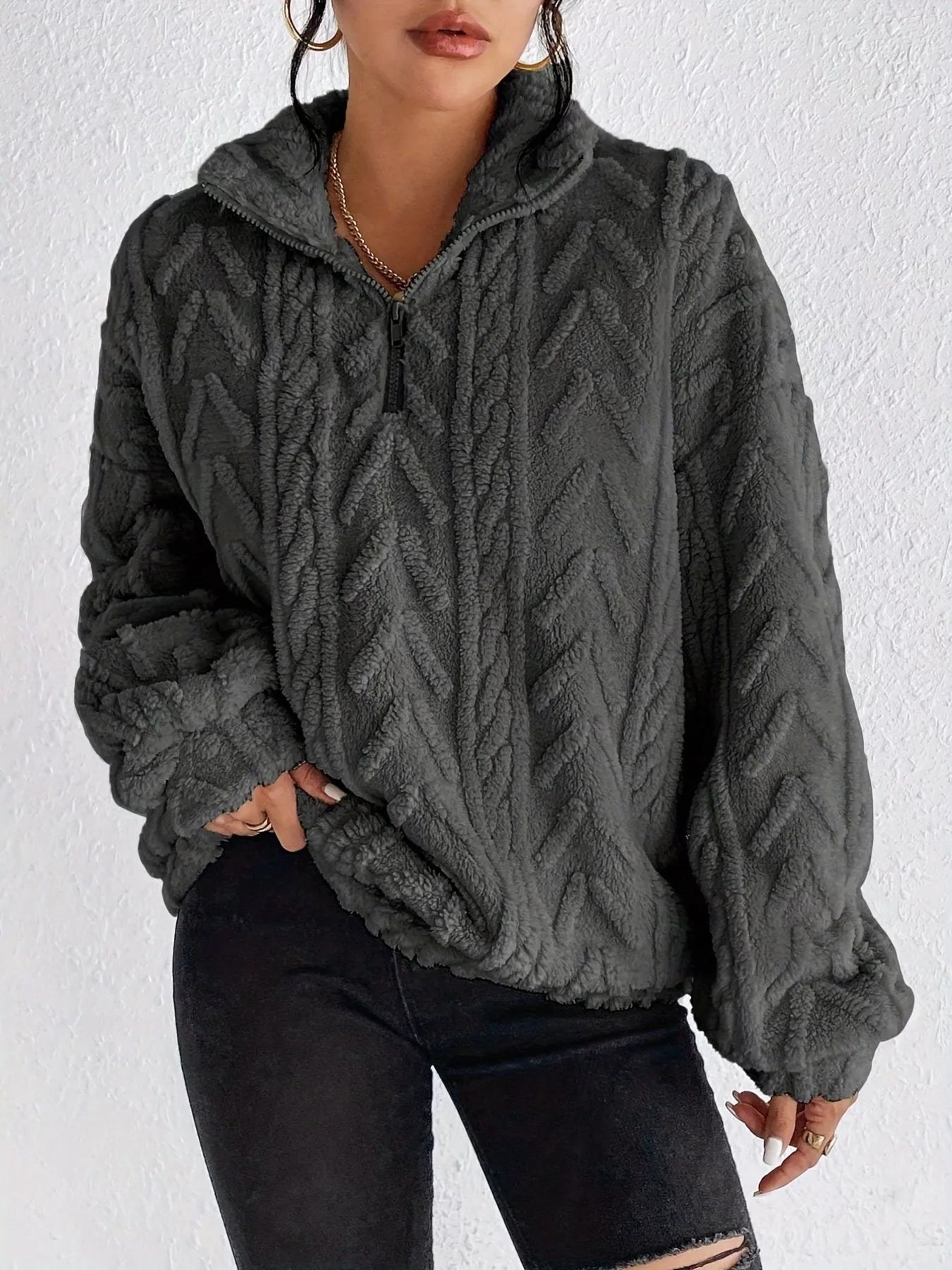 Yasmina - Maglione caldo e comodo con mezza zip