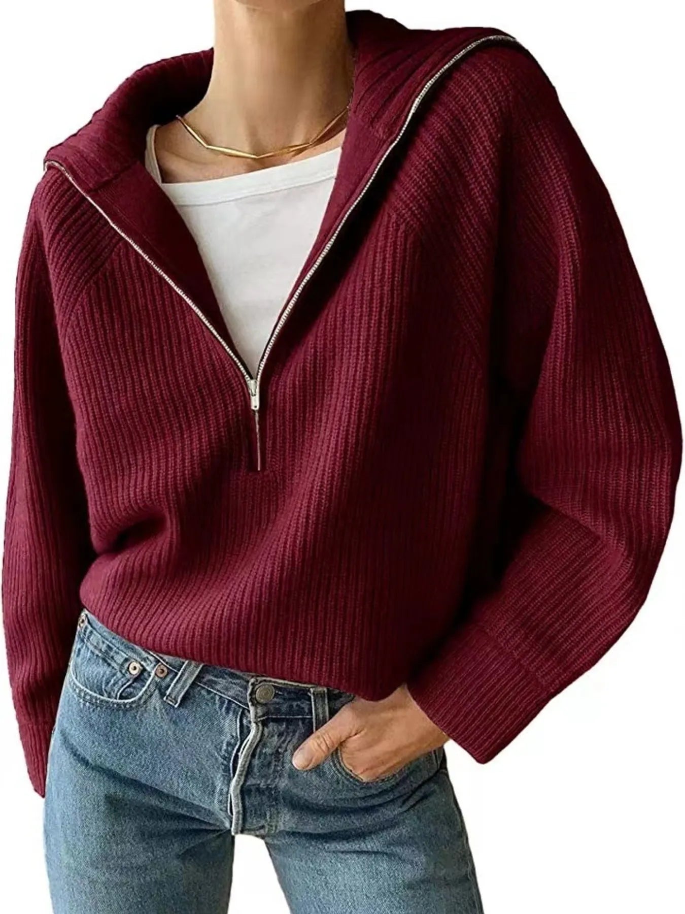 Edessa - Maglione in maglia oversize con mezza zip e maniche lunghe