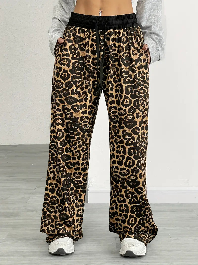 Johanne - Pantaloni con coulisse e stampa leopardata foderati in peluche