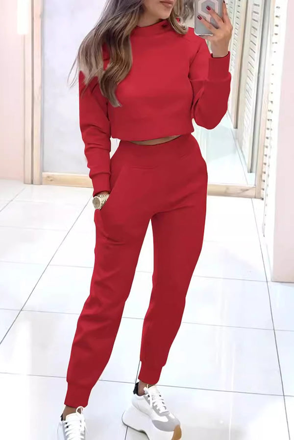 Jeanna - Completo casual in maglia con maglione corto e pantaloni