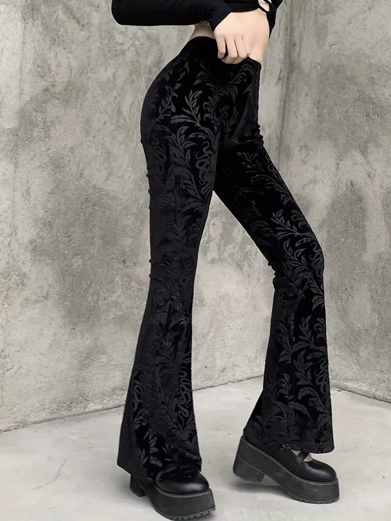 Elspeth - Pantaloni a vita alta con motivo floreale in stile gotico