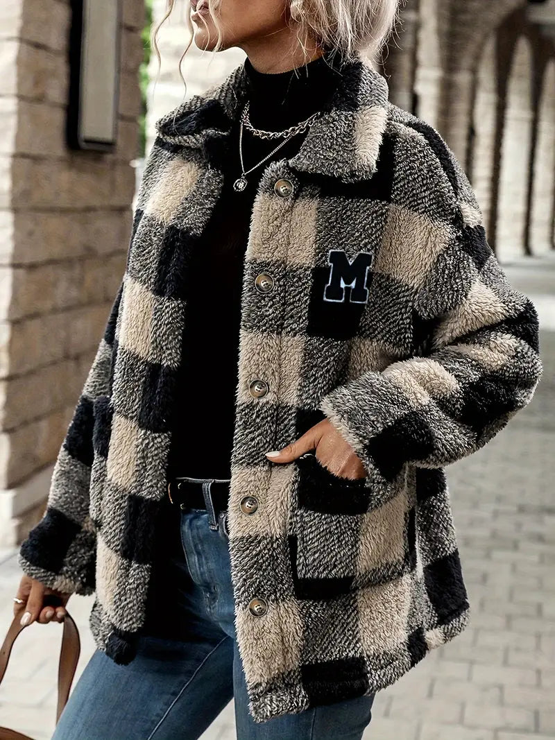 Debra - Cappotto con revers e motivo a quadri