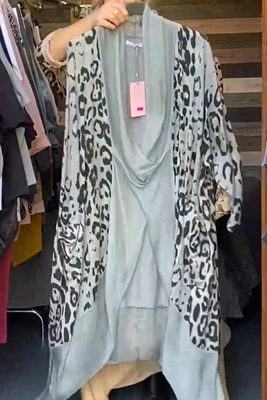 Top casual a maniche lunghe con stampa leopardata e patchwork