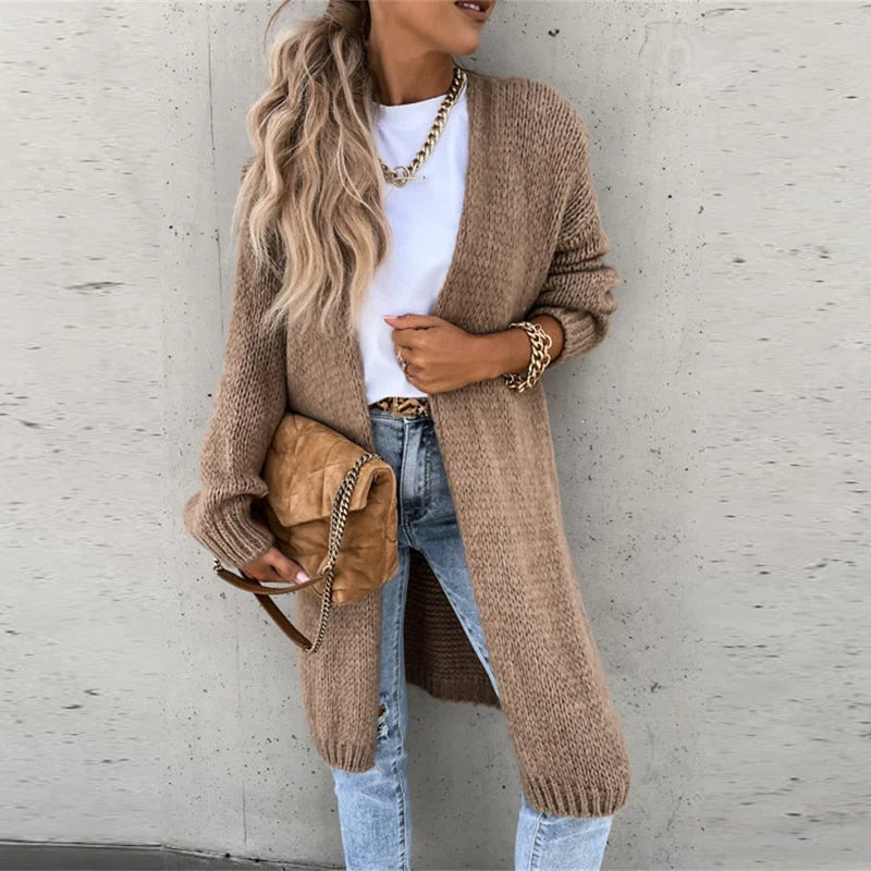 Reanna - Cardigan lungo casual in maglia
