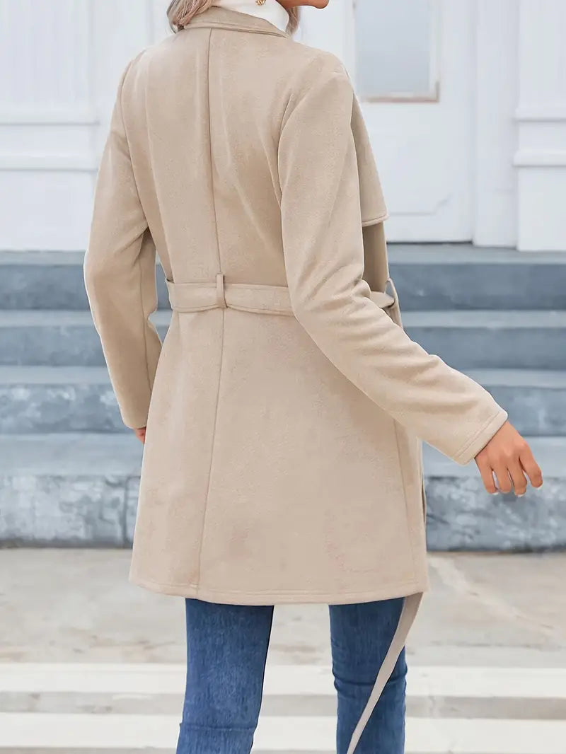 Elsie - Cappotto di media lunghezza con cerniera, collo alto e cintura