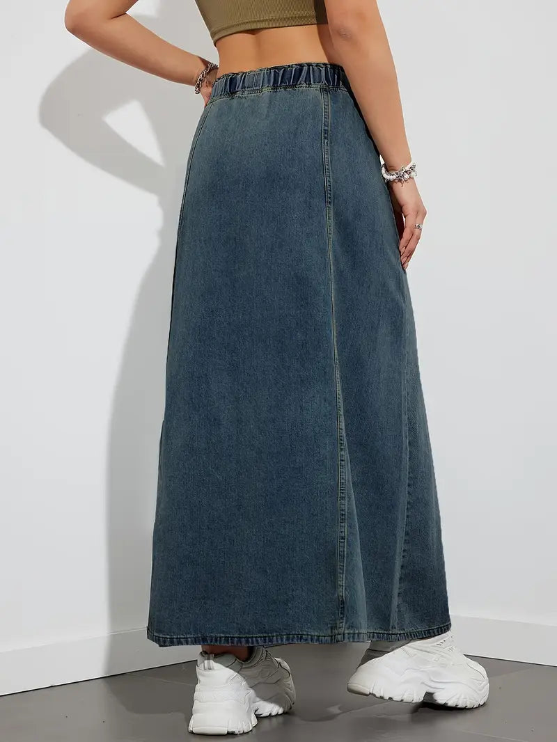 Fannie - Gonna lunga in denim con coulisse