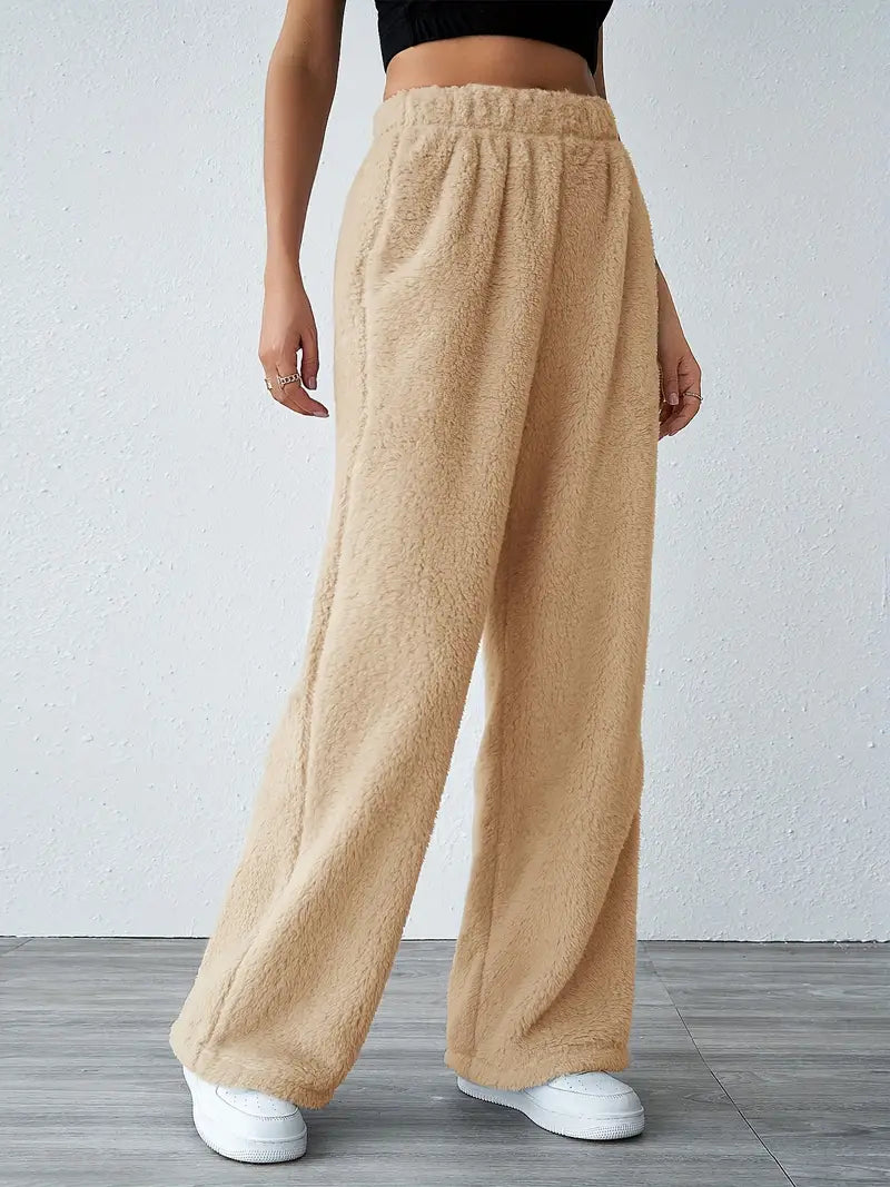 Deby - Pantaloni casual in pile a tinta unita