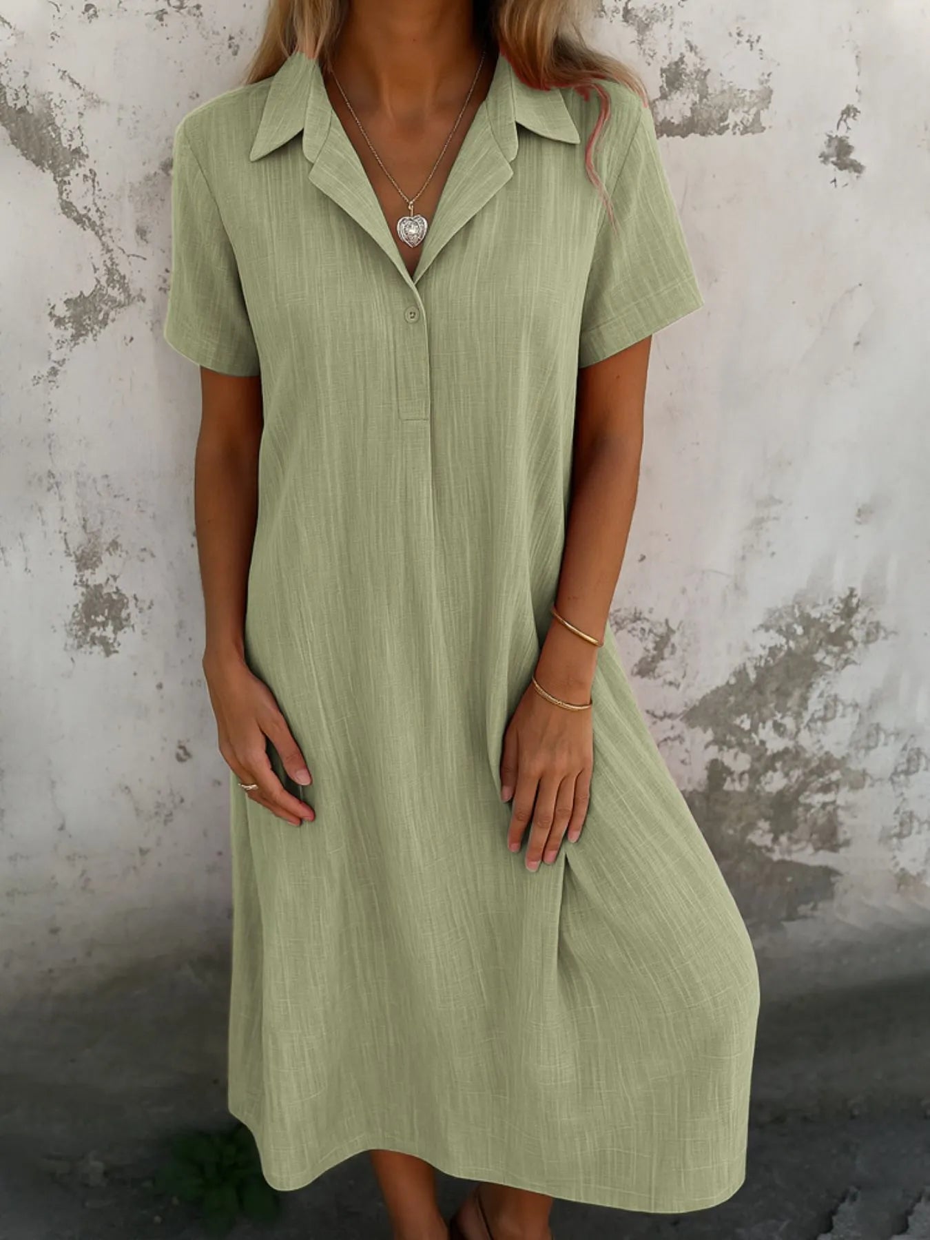 Julina - Abito lungo casual a maniche corte con colletto polo morbido