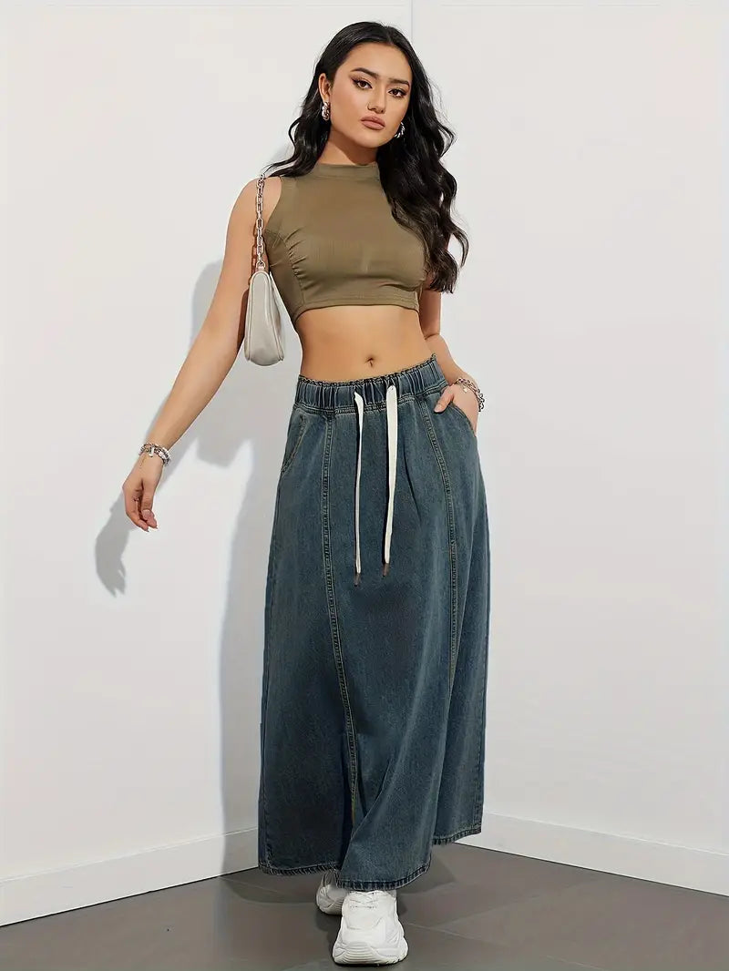 Fannie - Gonna lunga in denim con coulisse
