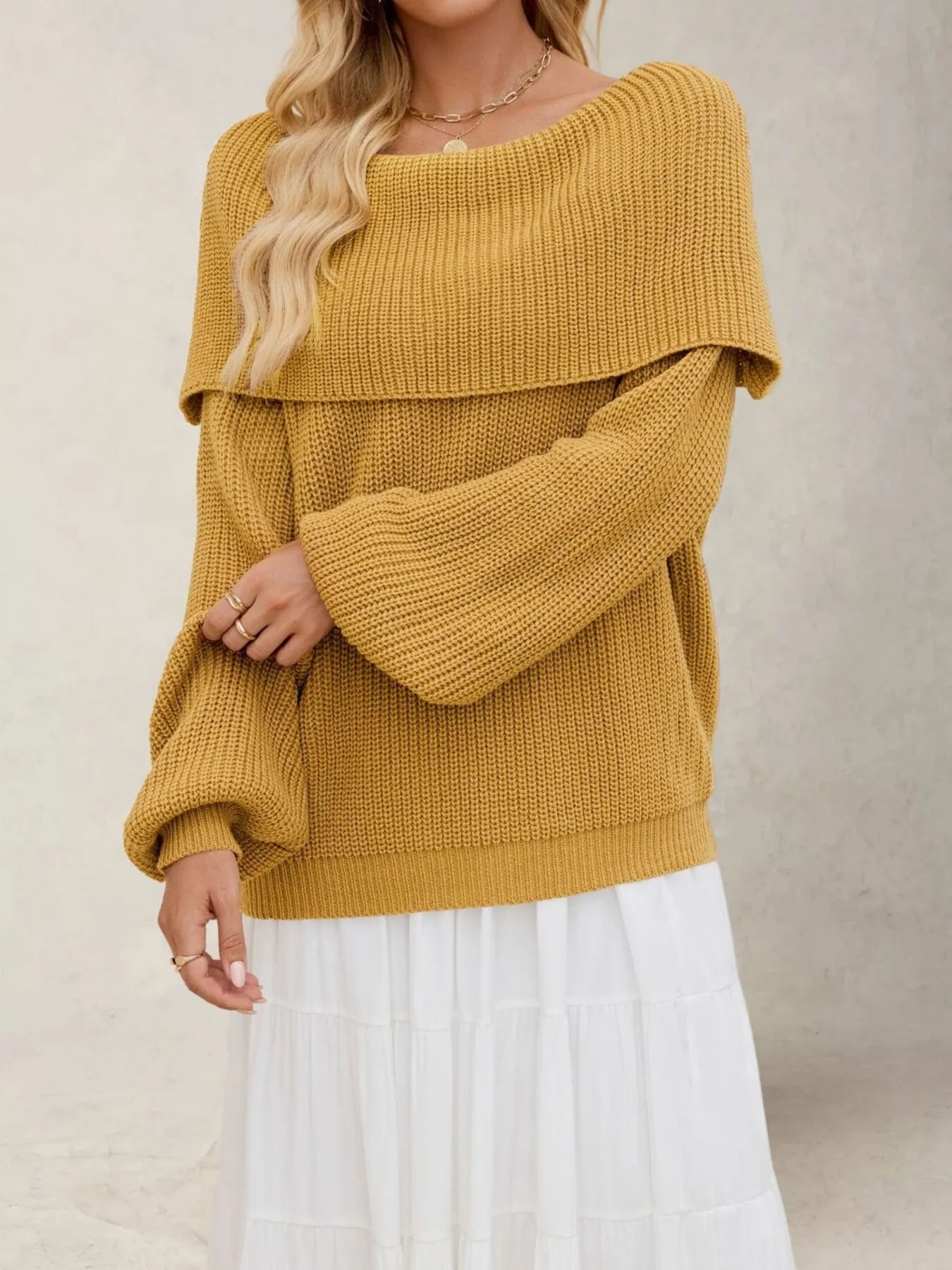 Xelaria - Maglione elegante oversize con maniche lunghe e colletto risvoltato