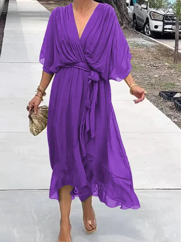 Julia - Elegante e raffinato abito in chiffon con scollatura a V