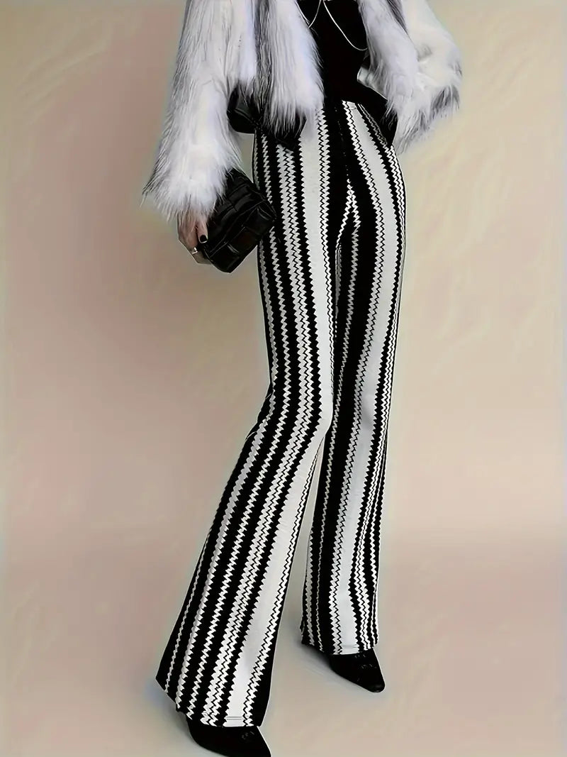 Eliza - Eleganti pantaloni svasati a righe bianche e nere