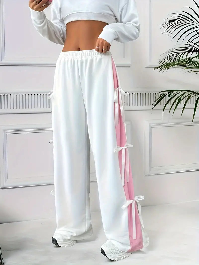 Florence - Pantaloni sportivi bianchi casual con fiocco