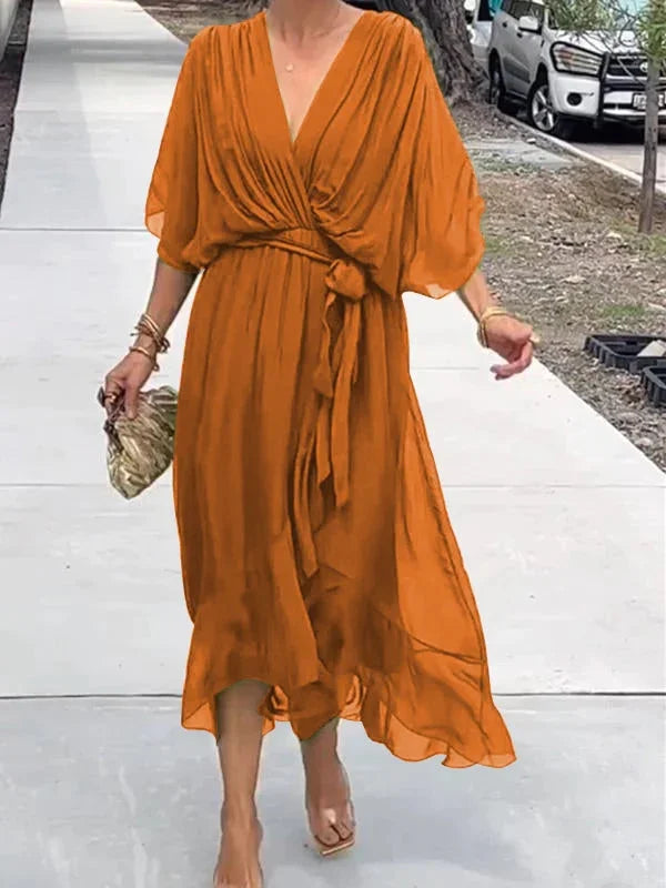Julia - Elegante e raffinato abito in chiffon con scollatura a V