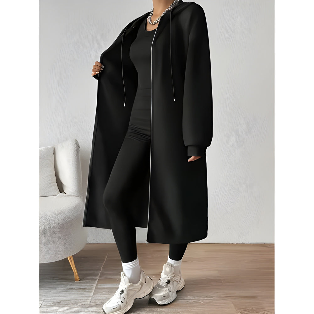 Therese - Giacca Cappotto Lungo con Zip e Cappuccio
