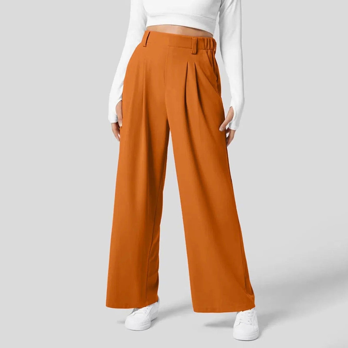 Zilena - Pantalone a gamba larga con vita elastica