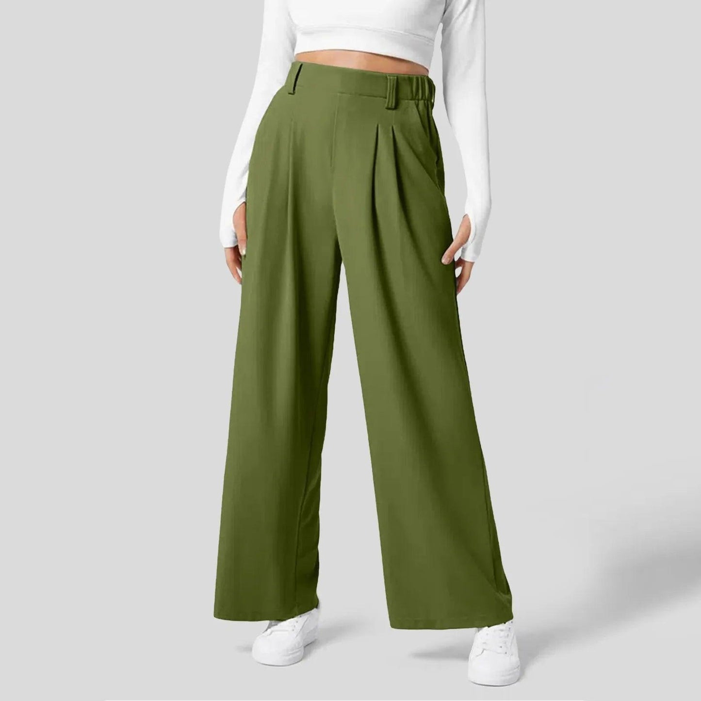 Zilena - Pantalone a gamba larga con vita elastica