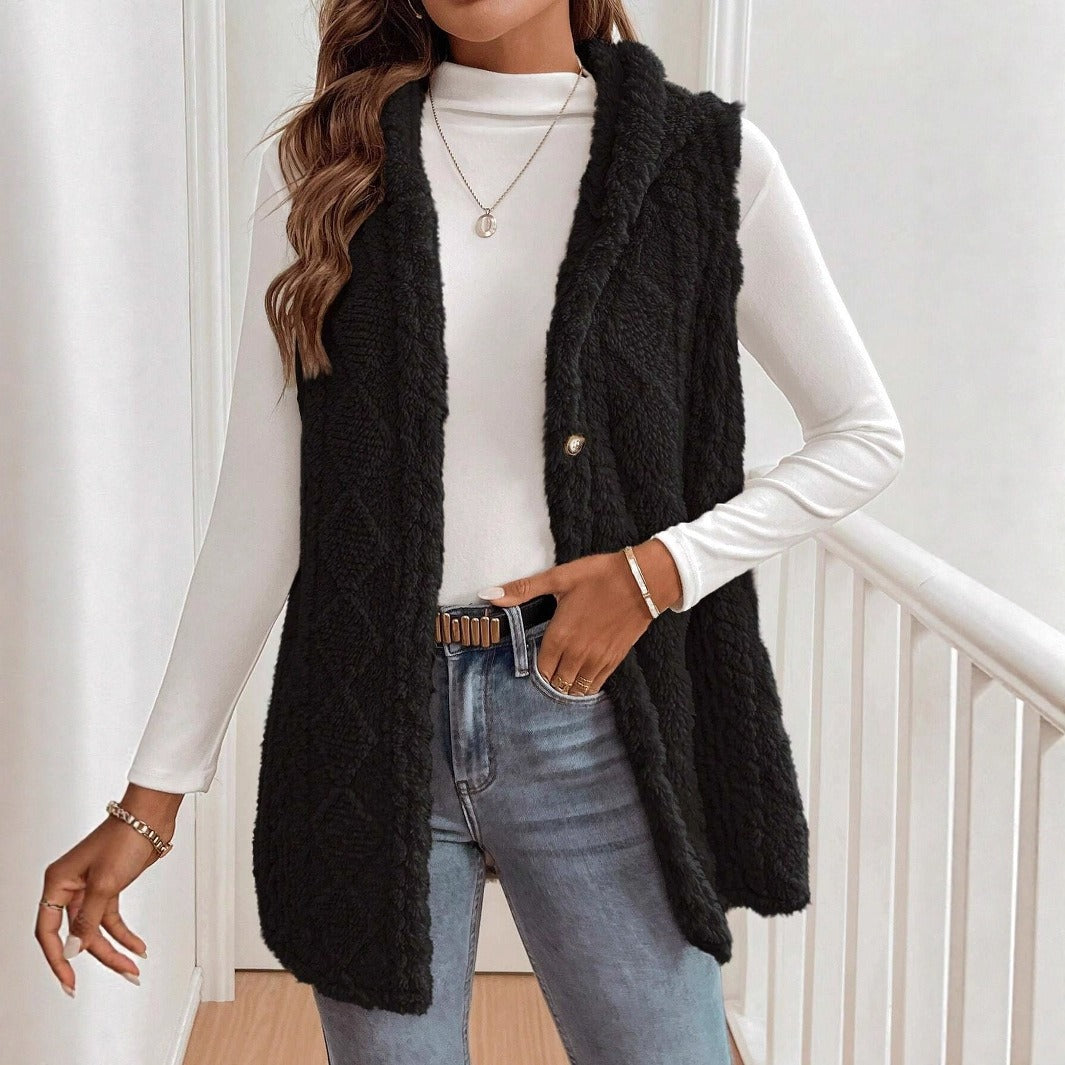 Iliza - Gilet cardigan senza maniche con cappuccio elegante e morbido