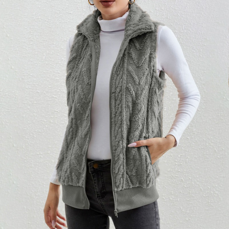 Kaisey - Gilet casual smanicato in jacquard con pile