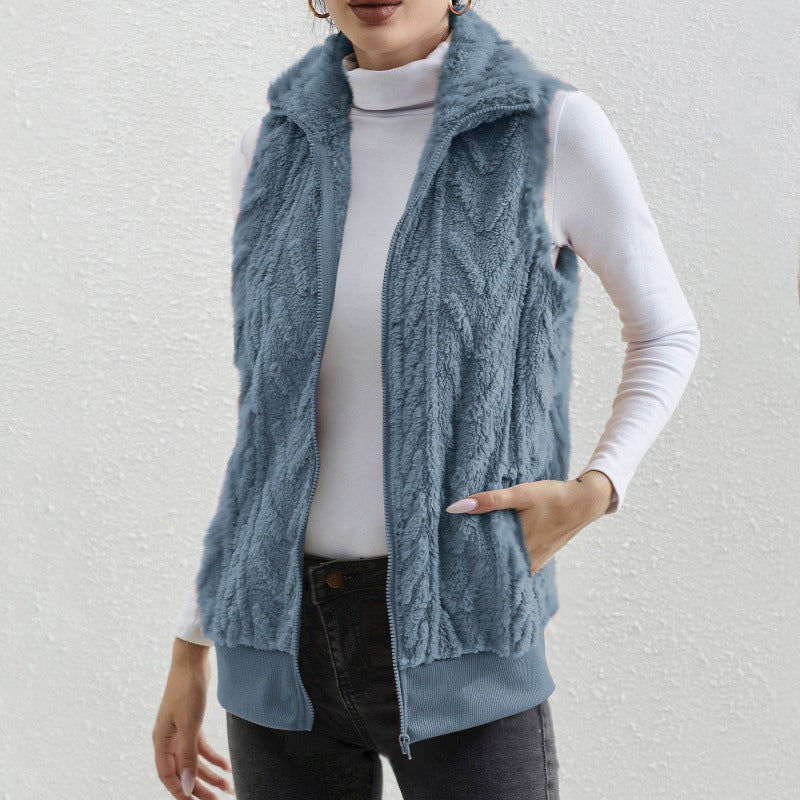 Kaisey - Gilet casual smanicato in jacquard con pile