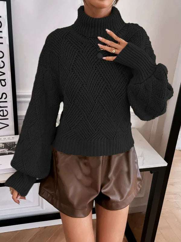 Savina - Elegante maglione a collo alto in maglia