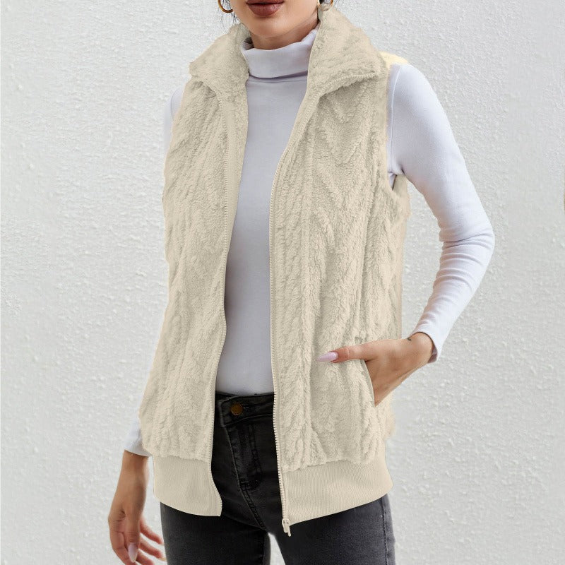 Kaisey - Gilet casual smanicato in jacquard con pile