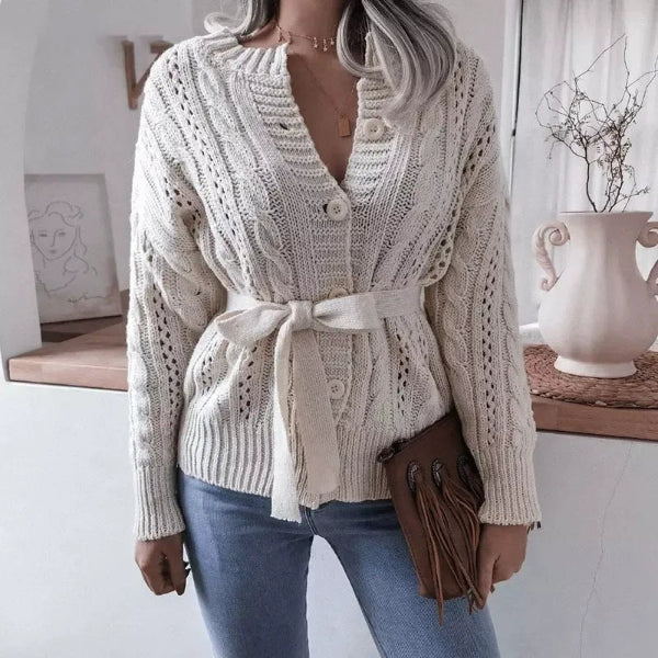 Ranna - Cardigan versatile con cintura in maglia intrecciata