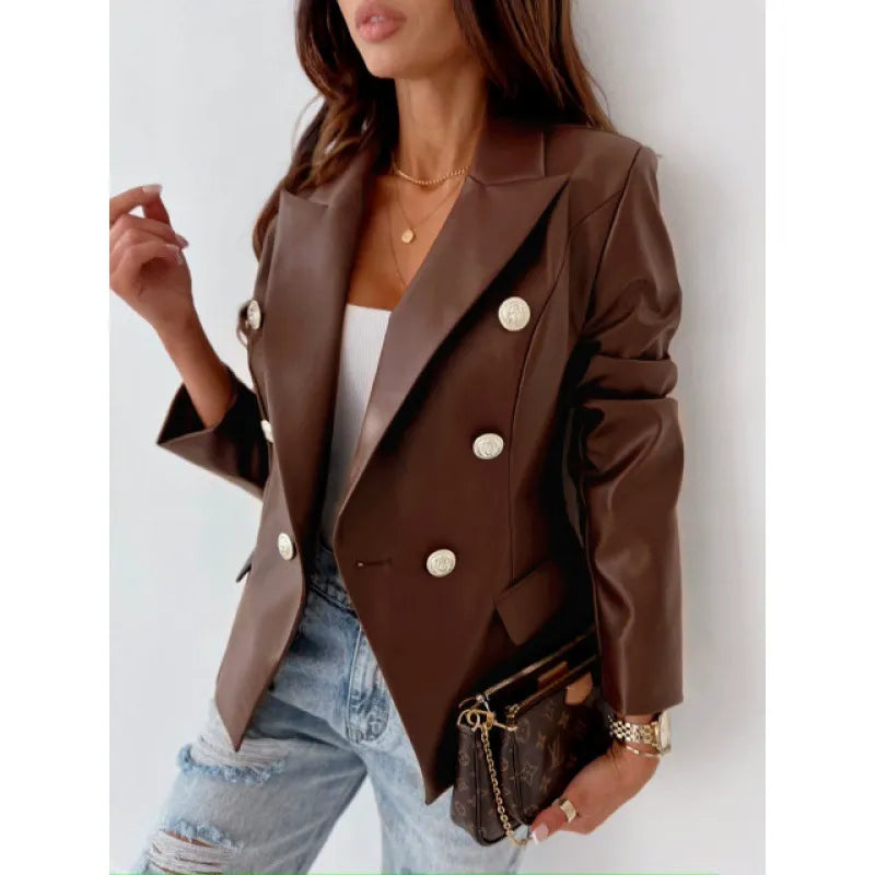 Karlene - Elegante blazer doppiopetto in pelle sintetica
