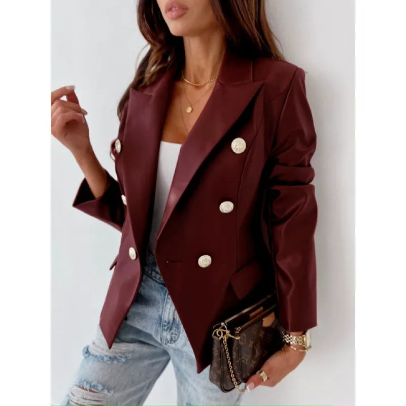 Karlene - Elegante blazer doppiopetto in pelle sintetica