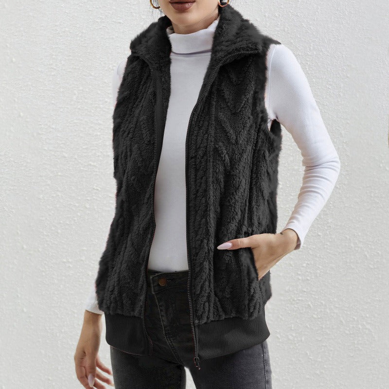 Kaisey - Gilet casual smanicato in jacquard con pile
