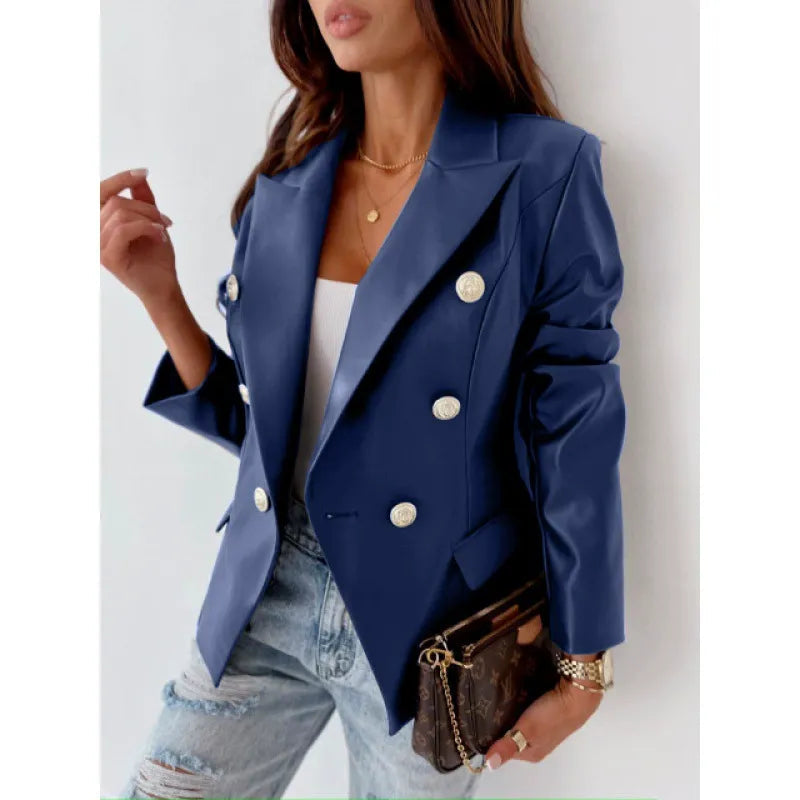 Karlene - Elegante blazer doppiopetto in pelle sintetica