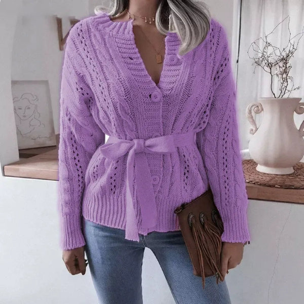 Ranna - Cardigan versatile con cintura in maglia intrecciata