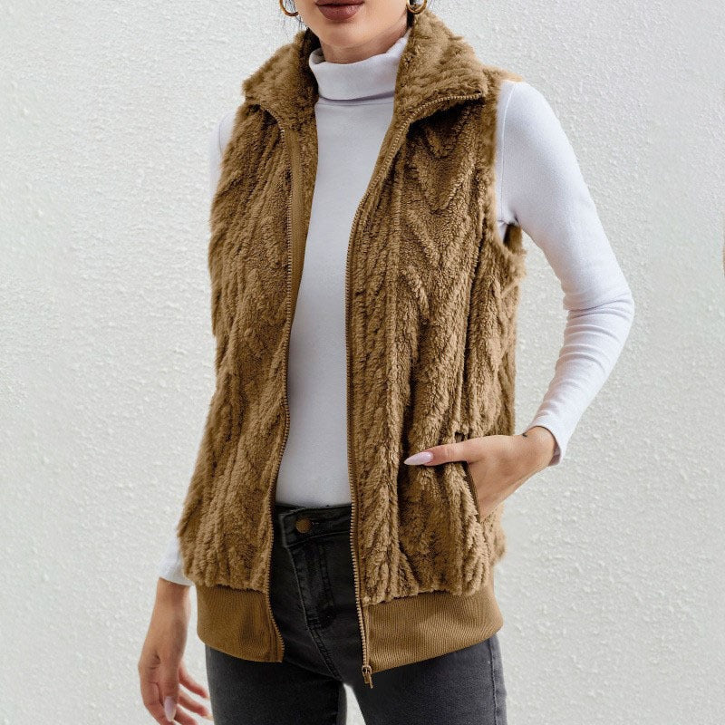 Kaisey - Gilet casual smanicato in jacquard con pile