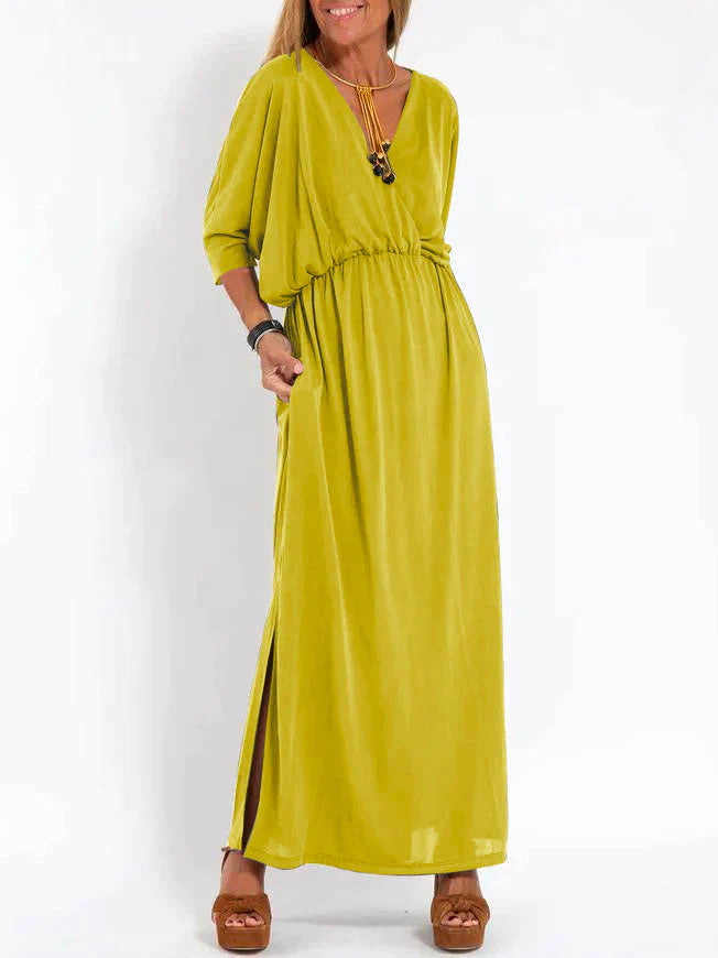 Luli - Abito Donna Casual Tinta Unita Con Scollo a V e Spacco