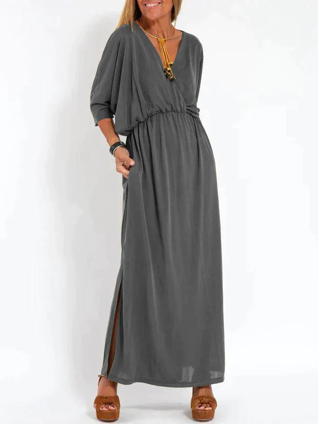 Luli - Abito Donna Casual Tinta Unita Con Scollo a V e Spacco