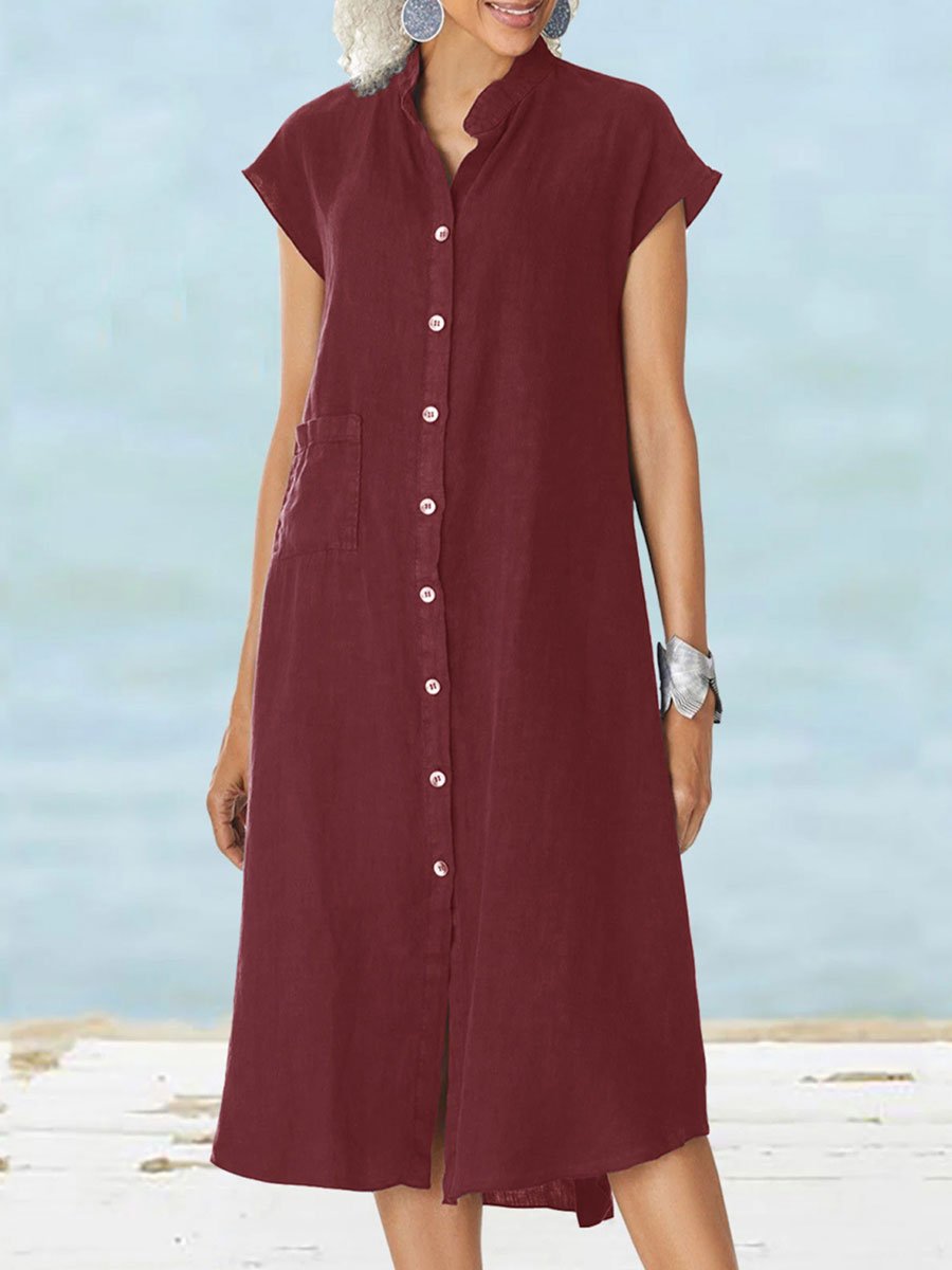 Dhalia - Abito Midi Casual a Maniche Corte con Bottoni