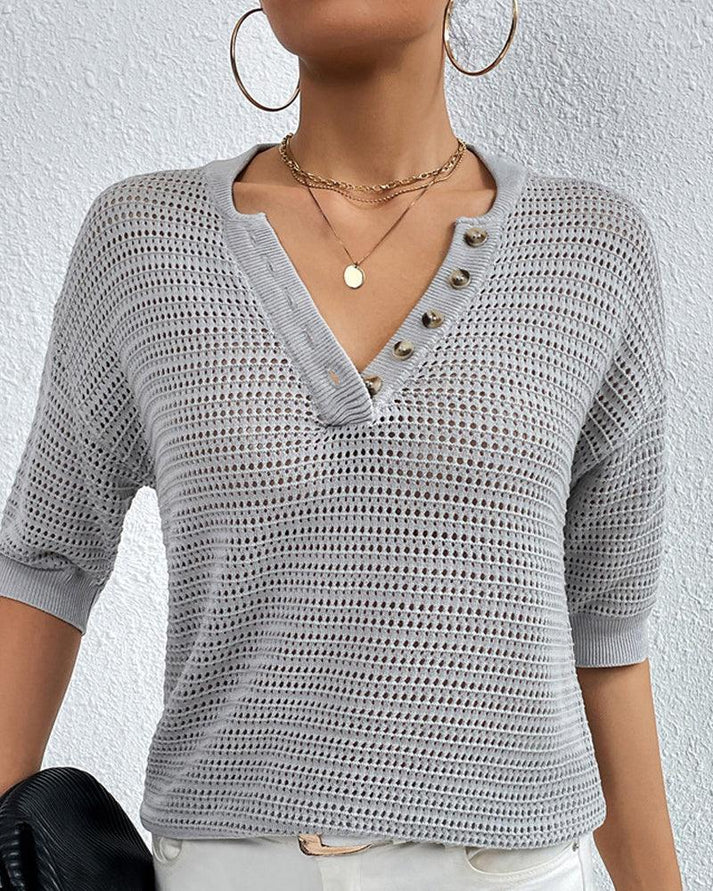 Ashley - Maglia casual in maglia con scollo a V