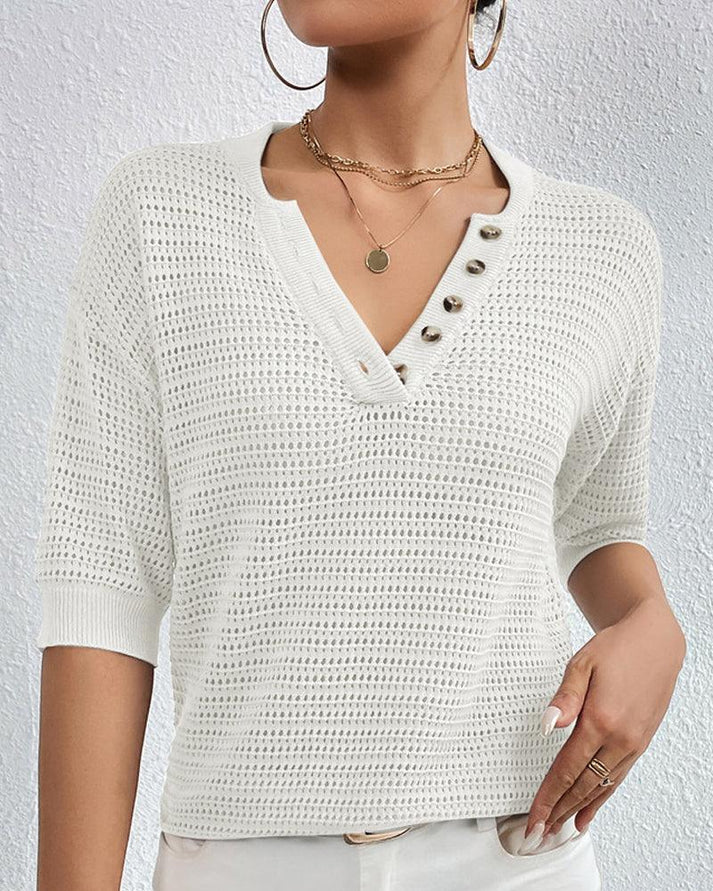 Ashley - Maglia casual in maglia con scollo a V