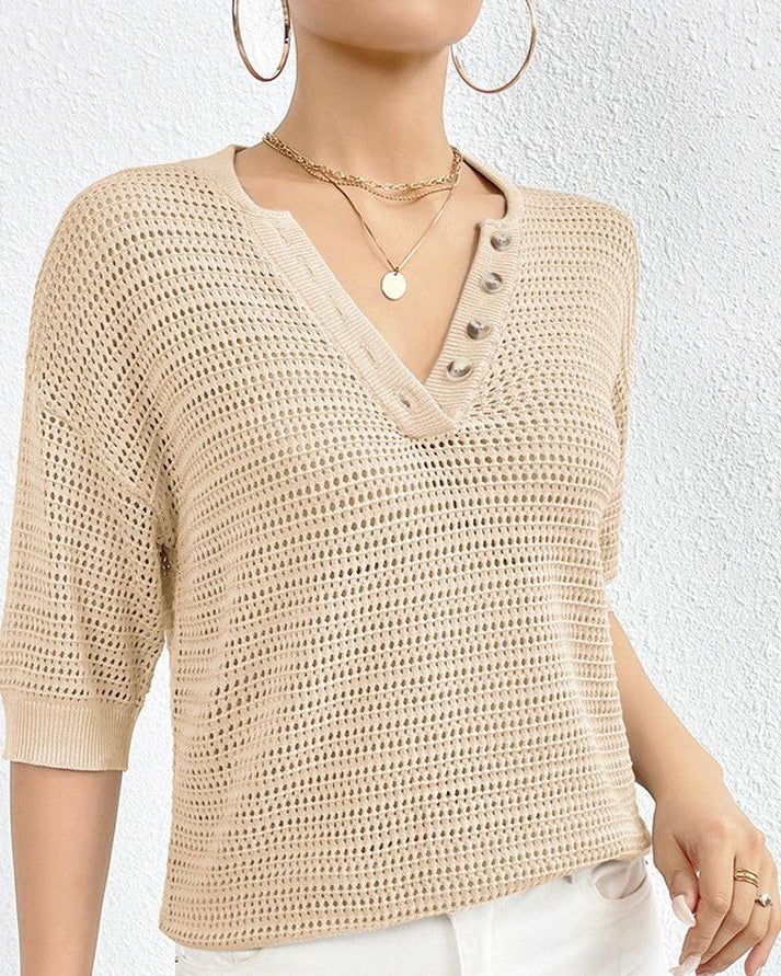 Ashley - Maglia casual in maglia con scollo a V